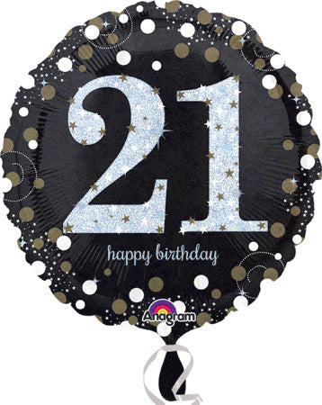 45cm Sparkling Celebration 21st Happy Birthday Round Foil Balloon UNINFLATED