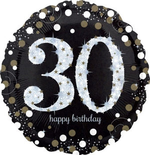 45cm Sparkling Celebration 30th Happy Birthday Round Foil Balloon UNINFLATED