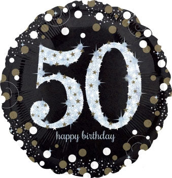 45cm Sparkling Celebration 50th Happy Birthday Round Foil Balloon UNINFLATED