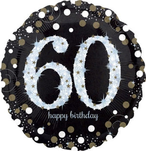 45cm Sparkling Celebration 60th Happy Birthday Round Foil Balloon UNINFLATED