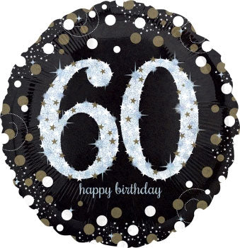 45cm Sparkling Celebration 60th Happy Birthday Round Foil Balloon UNINFLATED