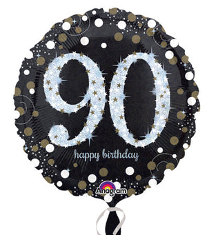 45cm Sparkling Celebration 90th Happy Birthday Round Foil Balloon UNINFLATED