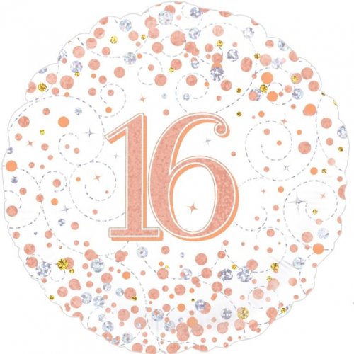 45cm Sparkling Fizz Rose Gold 16th Birthday Round Foil Balloon UNINFLATED