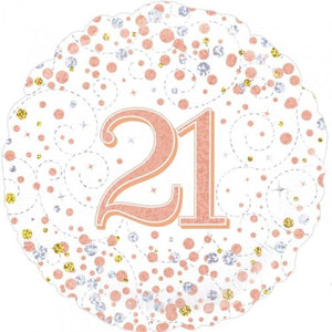 45cm Sparkling Fizz Rose Gold 21st Birthday Round Foil Balloon UNINFLATED