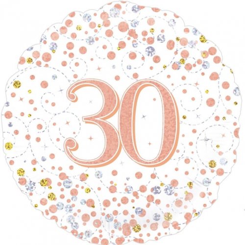 45cm Sparkling Fizz Rose Gold 30th Birthday Round Foil Balloon UNINFLATED