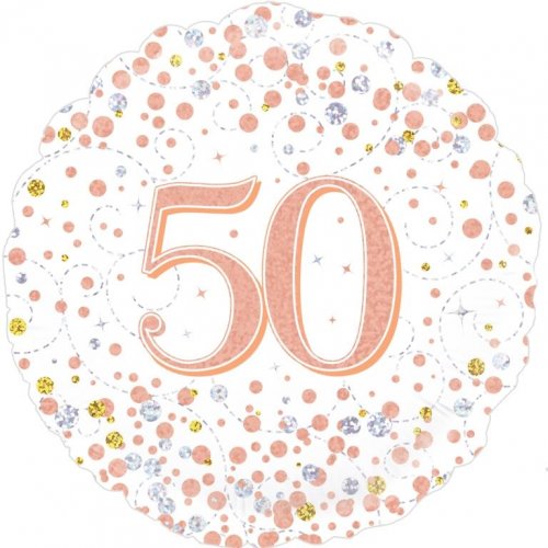 45cm Sparkling Fizz Rose Gold 50th Birthday Round Foil Balloon UNINFLATED