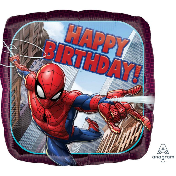 45cm Spiderman Happy Birthday Square Foil Balloon UNINFLATED