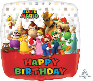 45cm Super Mario Brothers Happy Birthday Square Foil Balloon UNINFLATED