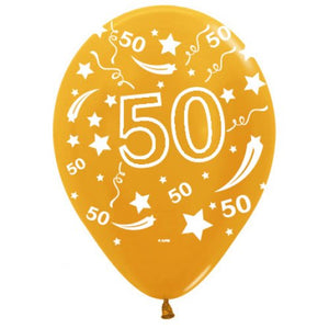 11 Inch Printed 50 Metallic Gold Sempertex Latex Balloon UNINFLATED