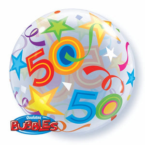 50th Birthday Brilliant Stars 22 Inch Qualatex Bubble Balloon UNINFLATED