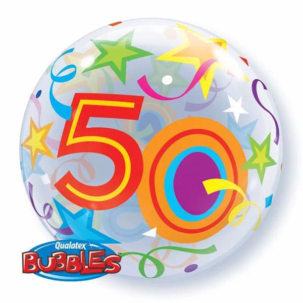 50th Birthday Brilliant Stars 22 Inch Qualatex Bubble Balloon UNINFLATED