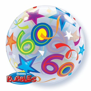 60th Birthday Brilliant Stars 22 Inch Qualatex Bubble Balloon UNINFLATED