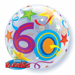 60th Birthday Brilliant Stars 22 Inch Qualatex Bubble Balloon UNINFLATED