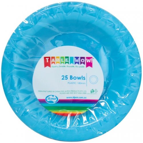 Azure Blue Plastic Bowls - Pack of 25