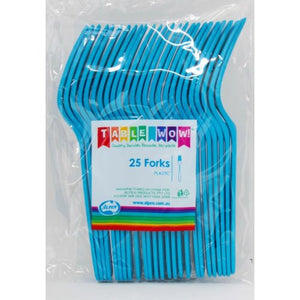 Azure Blue Plastic Forks - Pack of 25