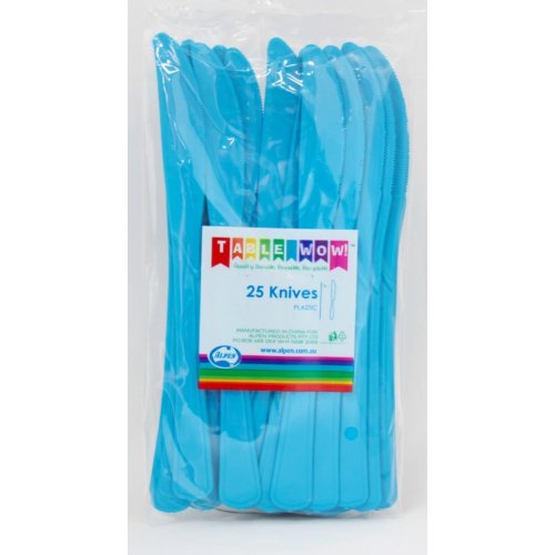 Azure Blue Plastic Knives - Pack of 25