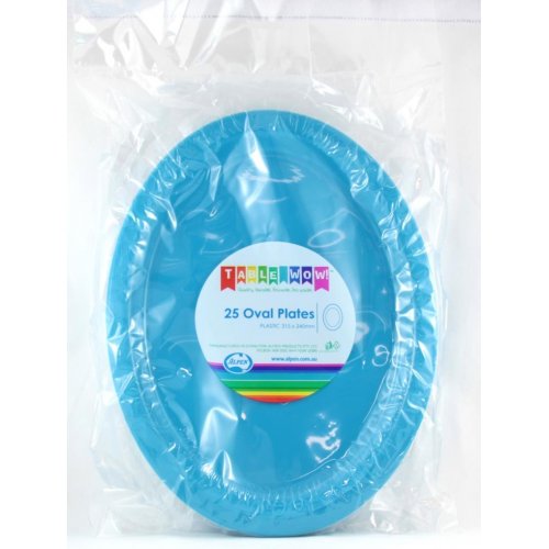Azure Blue Plastic Oval Plates - Pack of 25
