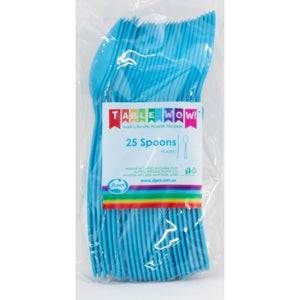 Azure Blue Plastic Spoons - Pack of 25