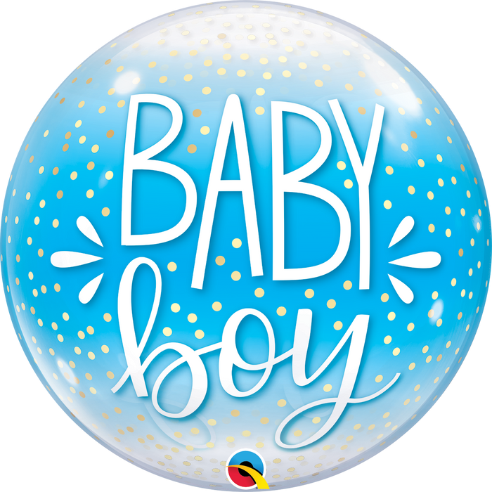 Baby Boy Blue and Confetti Dots 22 Inch Qualatex Bubble Balloon UNINFLATED