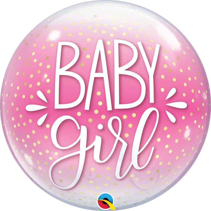Baby Girl Pink and Confetti Dots 22 Inch Qualatex Bubble Balloon UNINFLATED