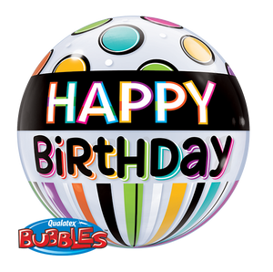 Birthday Black Band and Dots 22 Inch Qualatex Bubble Balloon UNINFLATED
