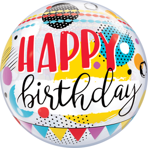 Birthday Circles and Dot Pattern 22 Inch Qualatex Bubble Balloon UNINFLATED
