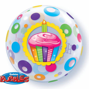 Birthday Cupcake and Dots 22 Inch Qualatex Bubble Balloon UNINFLATED