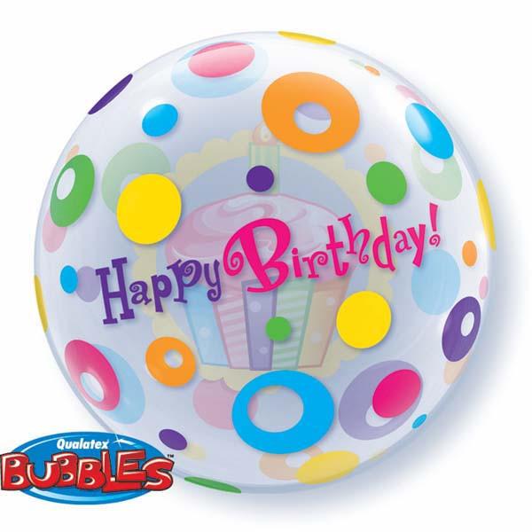 Birthday Cupcake and Dots 22 Inch Qualatex Bubble Balloon UNINFLATED