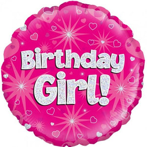 Birthday Girl Pink Round Foil Balloon UNINFLATED