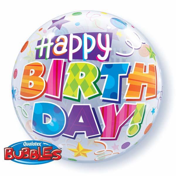 Birthday Party Patterns 22 Inch Qualatex Bubble Balloon UNINFLATED
