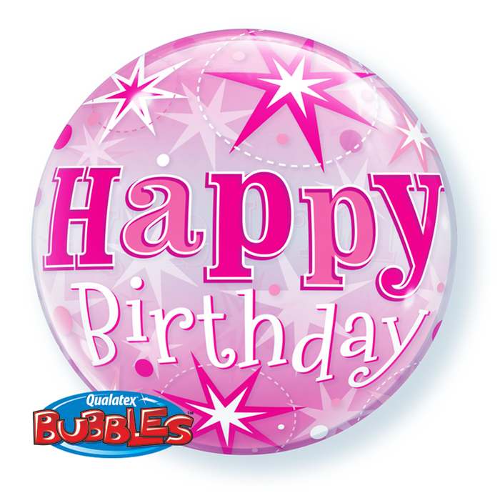 Birthday Pink Starburst Sparkle 22 Inch Qualatex Bubble Balloon UNINFLATED