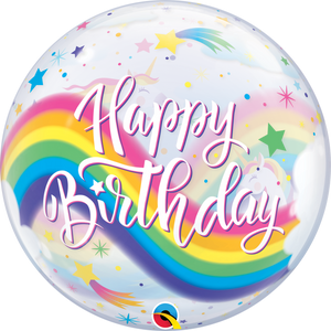 Birthday Rainbow Unicorns 22 Inch Qualatex Bubble Balloon UNINFLATED