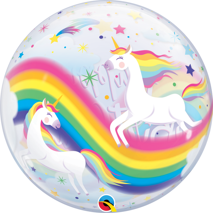 Birthday Rainbow Unicorns 22 Inch Qualatex Bubble Balloon UNINFLATED