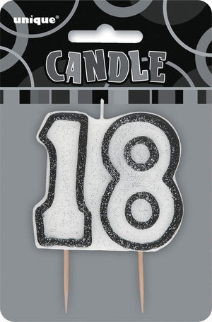 Black Glitz Birthday Candle Number #18