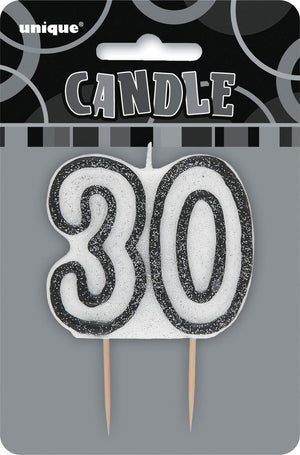 Black Glitz Birthday Candle Number #30
