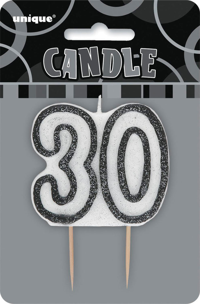 Black Glitz Birthday Candle Number #30