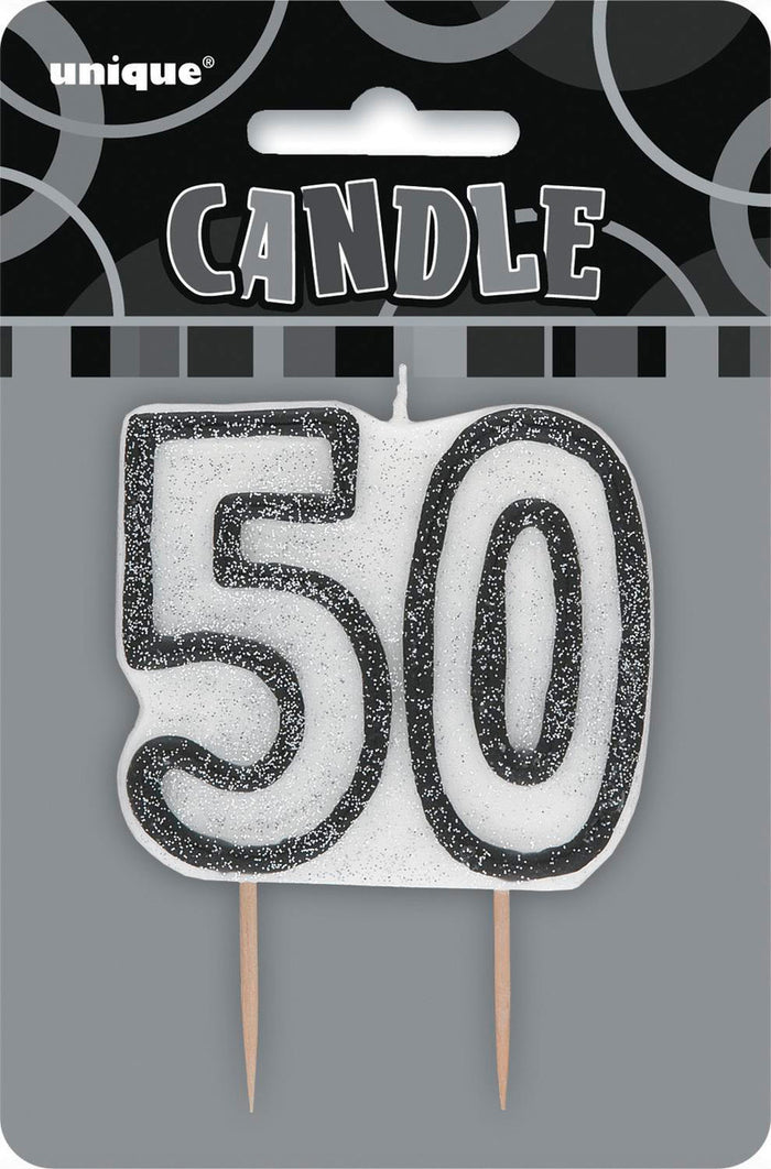 Black Glitz Birthday Candle Number #50
