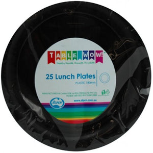 Black Plastic Lunch Plates - Pack of 25