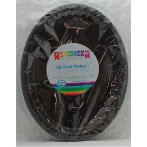 Black Plastic Oval Plates - Pack of 25