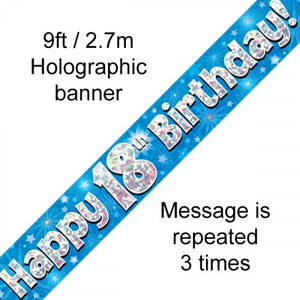 Blue Holographic 18th Happy Birthday Foil Banner