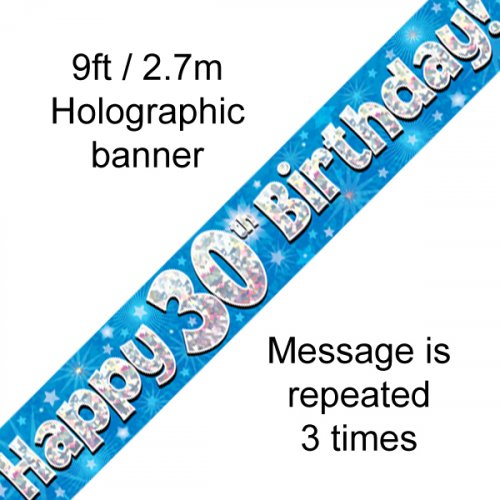 Blue Holographic 30th Happy Birthday Foil Banner