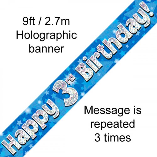 Blue Holographic 3rd Happy Birthday Foil Banner