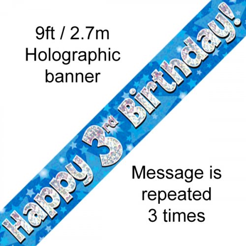 Blue Holographic 3rd Happy Birthday Foil Banner