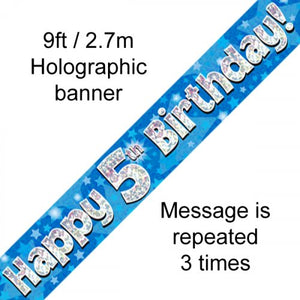 Blue Holographic 5th Happy Birthday Foil Banner
