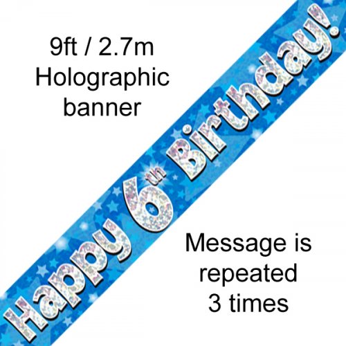 Blue Holographic 6th Happy Birthday Foil Banner