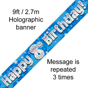 Blue Holographic 8th Happy Birthday Foil Banner