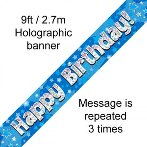 Blue Holographic Happy Birthday Foil Banner