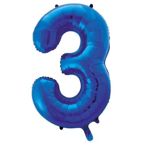 Blue Number 3 Supershape 86cm Foil Balloon UNINFLATED