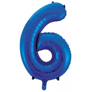 Blue Number 6 Supershape 86cm Foil Balloon UNINFLATED