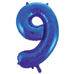 Blue Number 9 Supershape 86cm Foil Balloon UNINFLATED